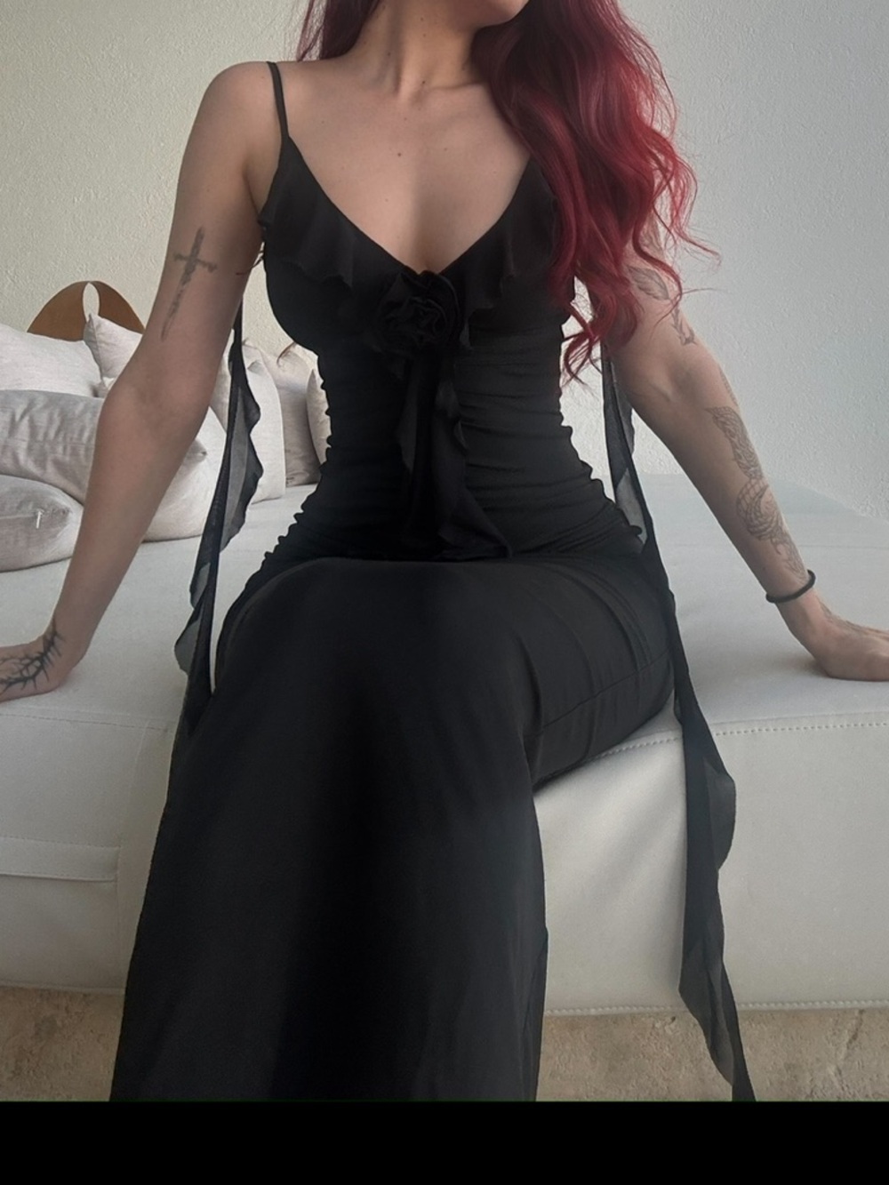 Women's Black Maxi Dress with Tie Details